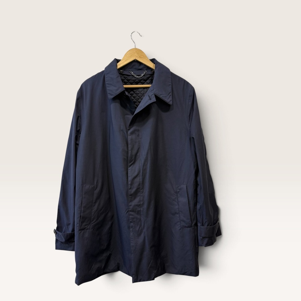 Crombie Mens Navy Wool Blend Quilted Lining Mac Car Coat Sz 44